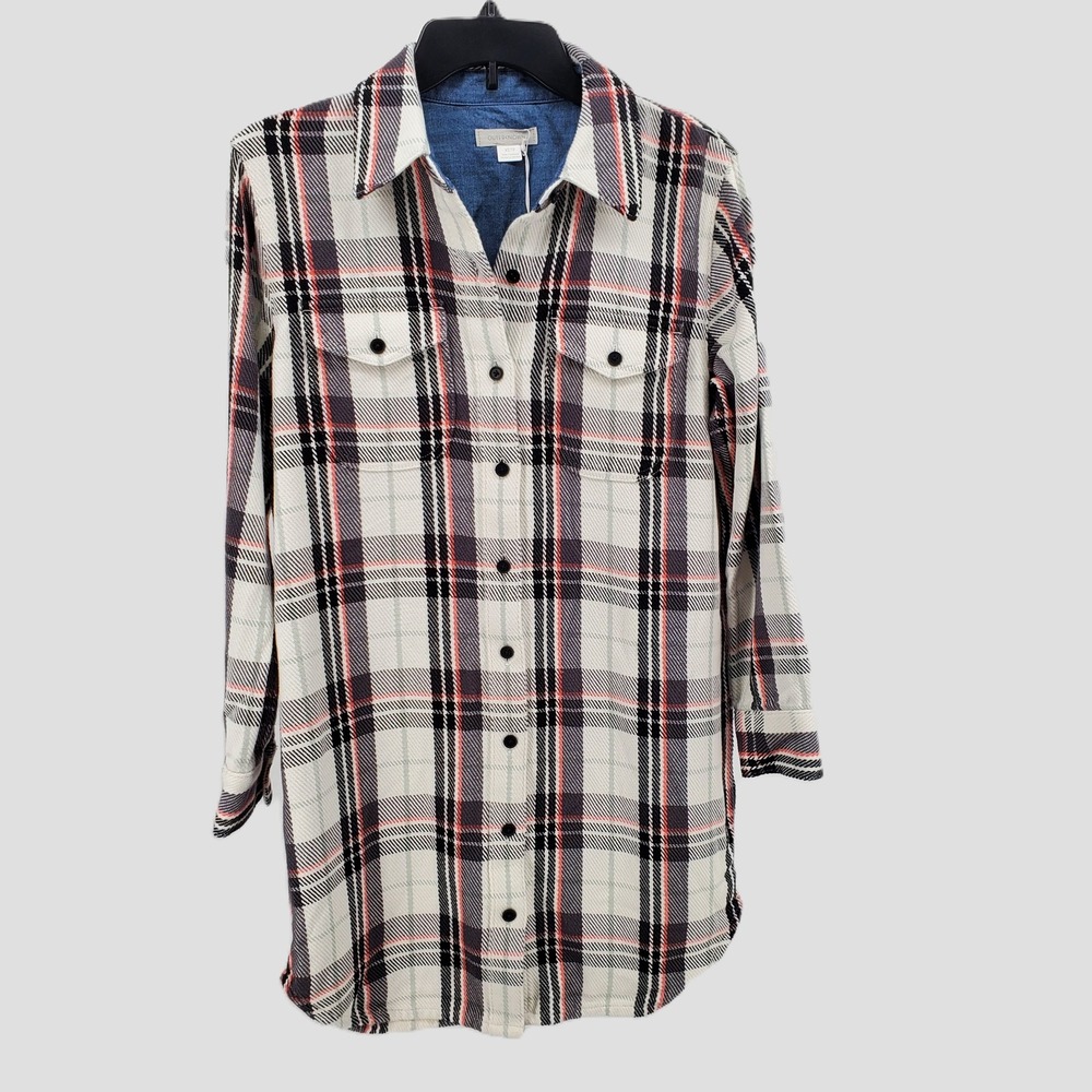 Outerknown Blanket Shirt Dress White Black Plaid 100% Organic Cotton Womens XS
